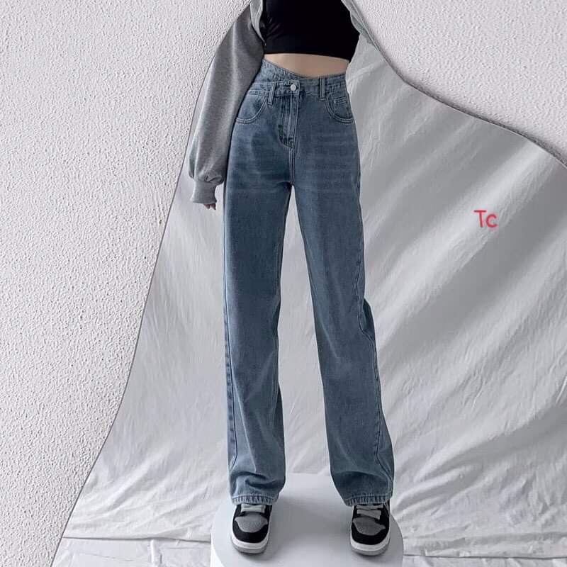 Quần bò ống rộng cạp cao nữ. quần jeans ống rộng cạp cao, dáng suông vải bò xinh xắn.