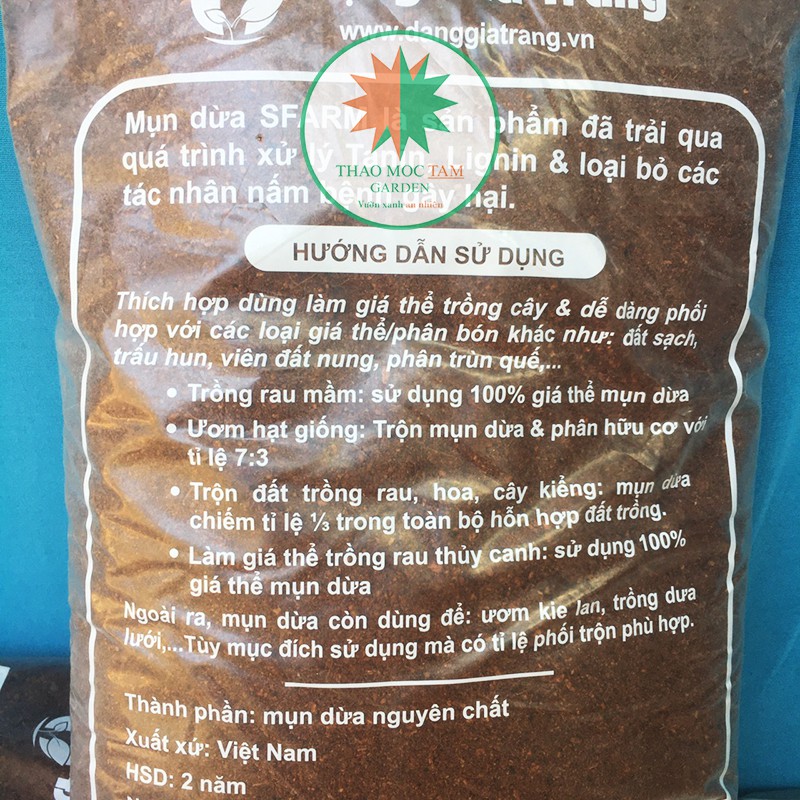 Mụn dừa đã xử lý SFARM (Túi 5dm3) - Mụn dừa ươm cây, trồng cây hoa kiểng, trồng rau mầm