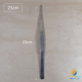 Nhíp gắp mẫu phòng thí nghiệm, dài 25cm thép không gỉ, đầu gắp thẳng có răng