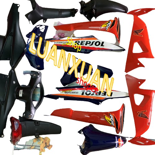 Dàn áo xe wave REPSOL phanh ĐĨA-wave rs-wave s-đời 2006 đến 2016 máy 100 -50cc -nhựa trắng ABS (TẶNG TEM REPSOLracing )