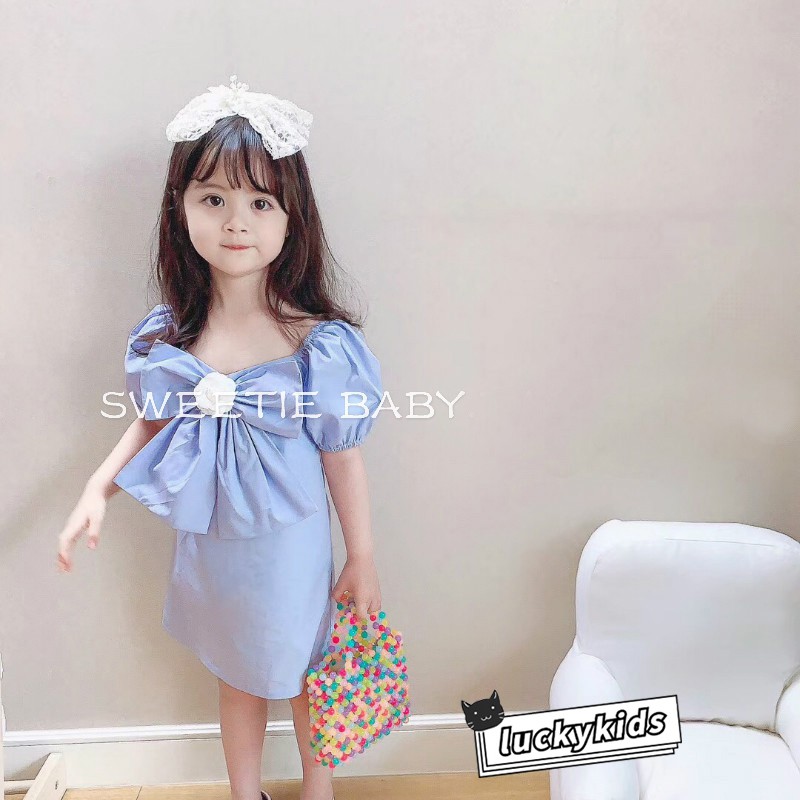 Đầm Tay Phồng Thắt Nơ Chất Liệu Cotton Thời Trang Mùa Hè Cho Mẹ Và Bé