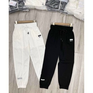Quần baggy đũi nữ cạp chun lưng cao màu đen, be, trắng  đẹp bo ống  dáng Quần Bom thun mát dáng thể thao mặc  siêu xinh