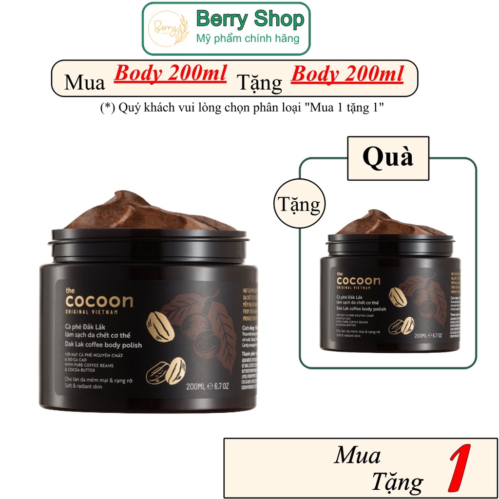 Tẩy da chết body - Tẩy tế bào chết cơ thể Cocoon 200ml/600ml sạch sẽ, mịn màng