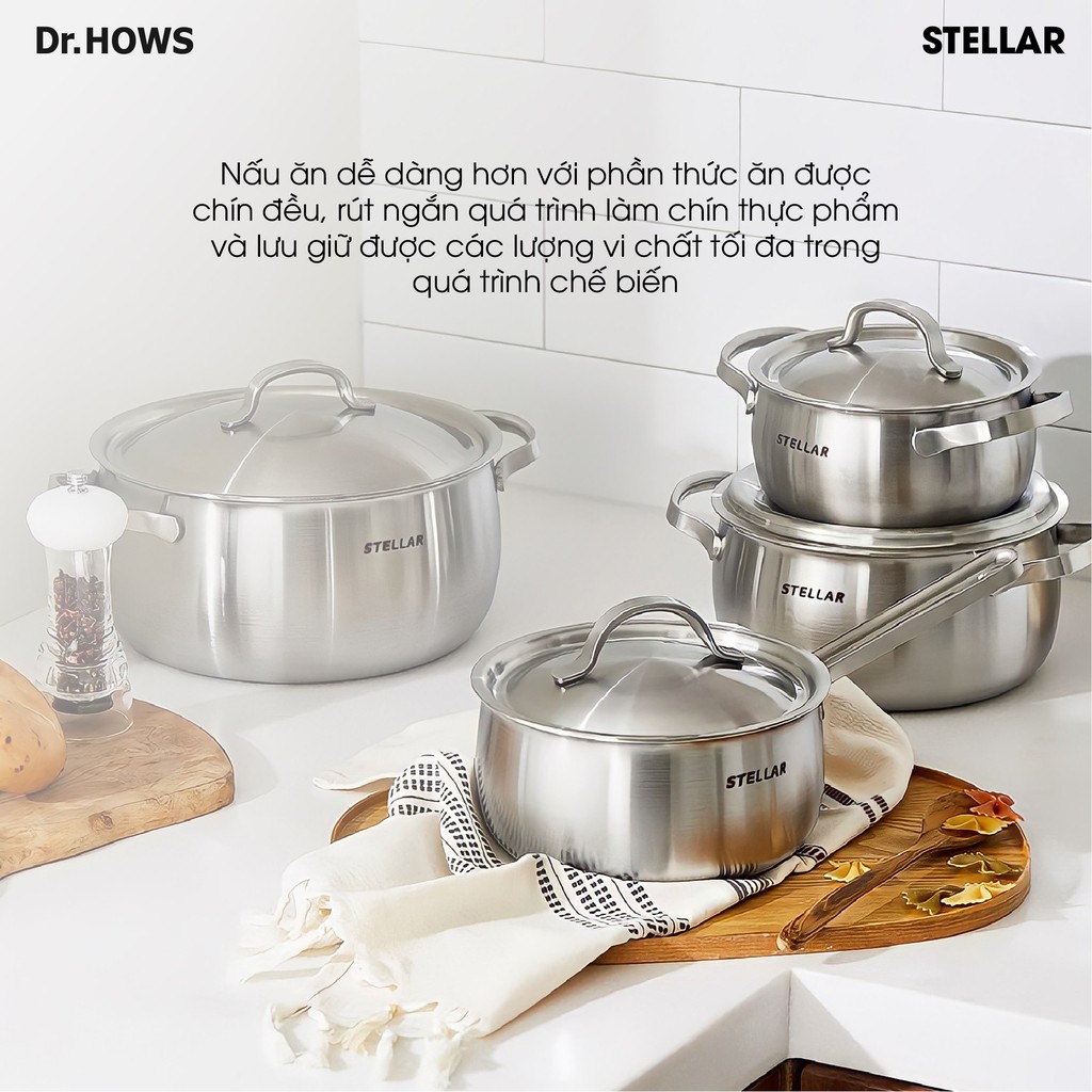 Nồi hầm Inox 3 lớp Dr.HOWS Stella Stock Pot 28cm Inox