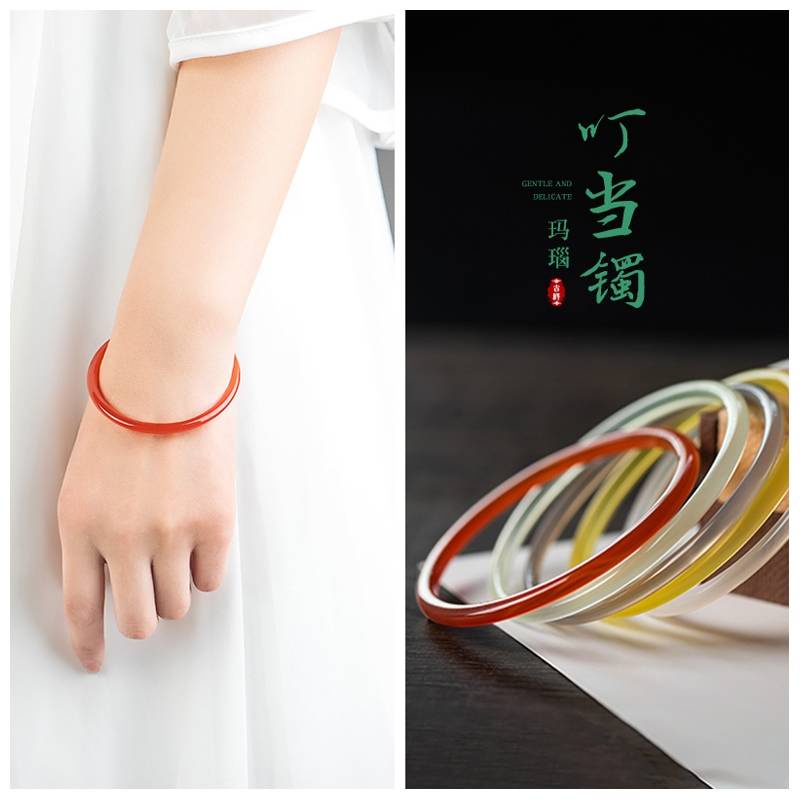 Vòng Đeo Tay Chalcedony Tự Nhiên Siêu Mỏng Phong Cách Trung Hoa Cho Nữ