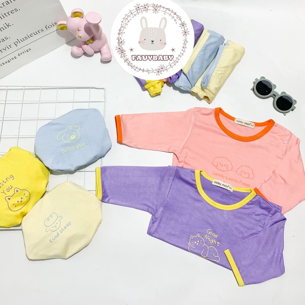 Bộ Tay Lửng Quần Lửng MINKY MOM Chính Hãng Bé Trai Bé Gái Thun Lạnh Đơn Sắc Hoạ Tiết Baby Bé 0 1 2 3 4 5 Tuổi - Favybaby