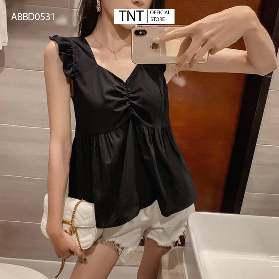 Áo babydoll bánh bèo TNT, áo kiểu nữ phong cách ulzzang hai dây chất đũi lụa mềm mịn nhẹ | BigBuy360 - bigbuy360.vn