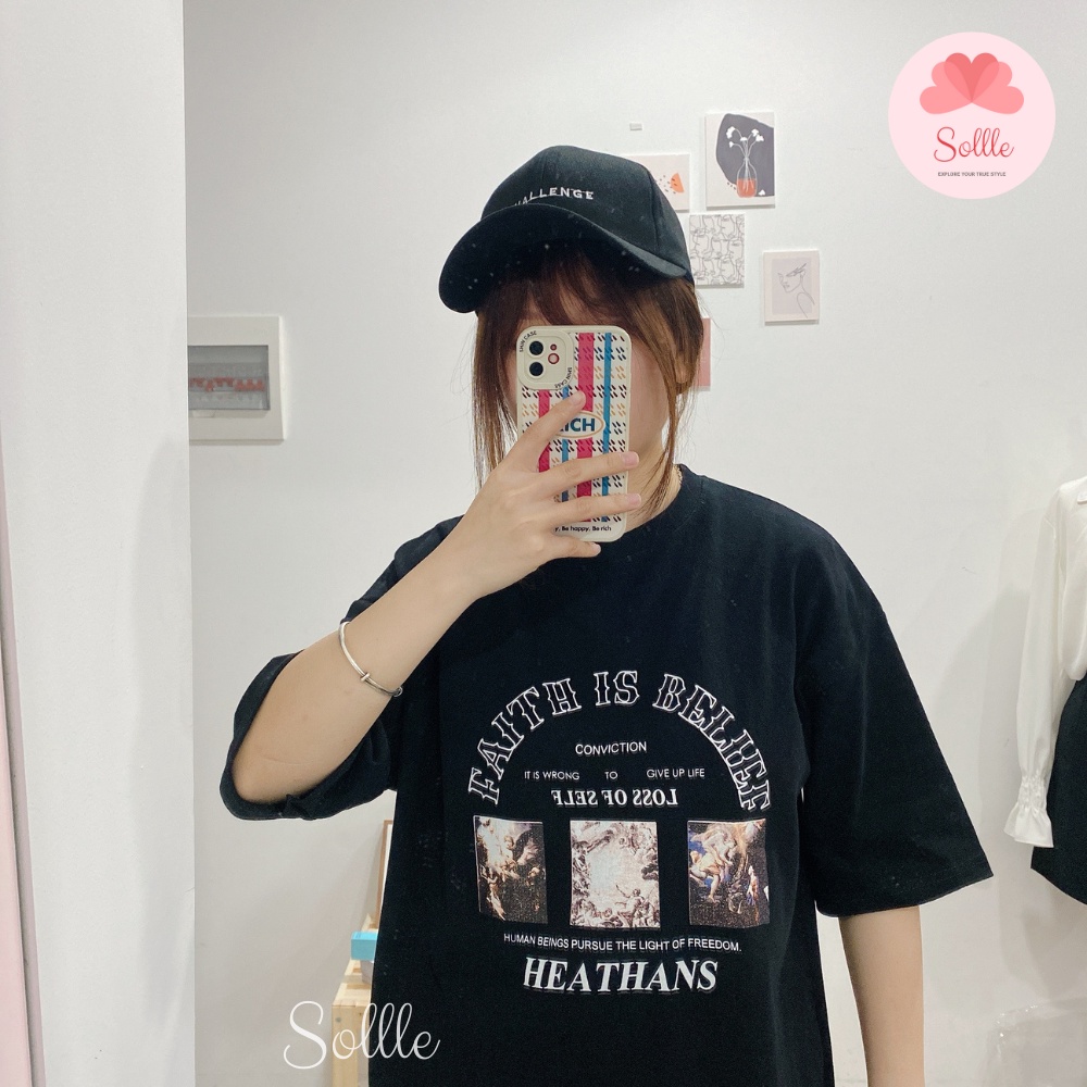 Áo thun tay lỡ nam nữ in hình vintage, áo phông ngắn tay form rộng cotton đẹp Hàn Quốc Sollle