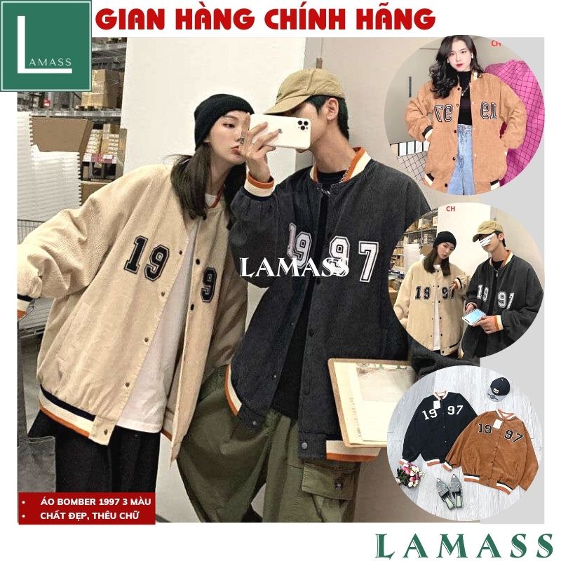 Áo khoác nhung tăm 1997 form rộng unisex, áo bomber thời trang thu đông cúc bấm nam nữ, chất đẹp đi học đi chơi - LAMASS