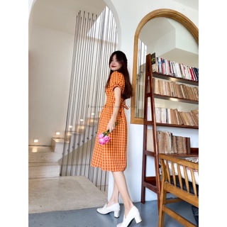 ĐẦM MIDI CỔ V PHỐI NÚT