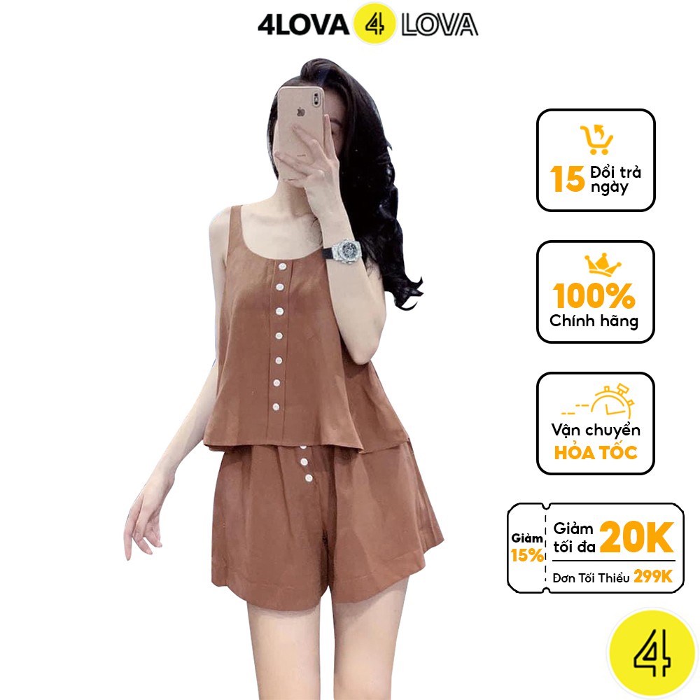 Bộ quần áo ngủ sát nách nữ 4LOVA chất đũi mỏng nhẹ thoáng mát - Hàng nhập khẩu