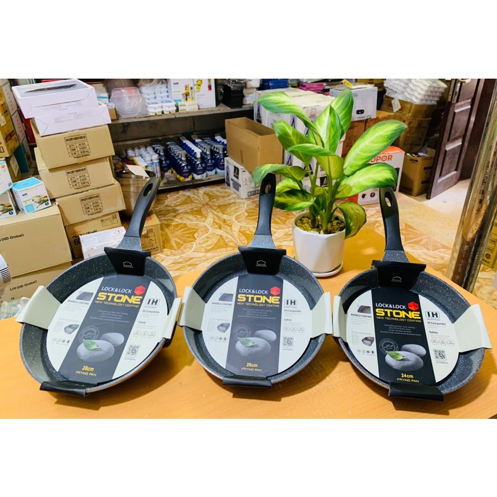 CHẢO ĐÁ 7 LỚP LOCK&amp;LOCK STONE LCA6243D đun được mọi loại bếp đủ size 24 26 28cm Hàng Chính Hãng