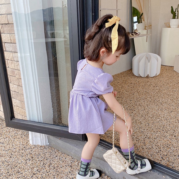 Bộ Áo Thun Tay Ngắn Phồng Đính Nơ + Quần Short Thời Trang Mùa Hè Hàn Quốc 2023 Mới Dành Cho Bé Gái