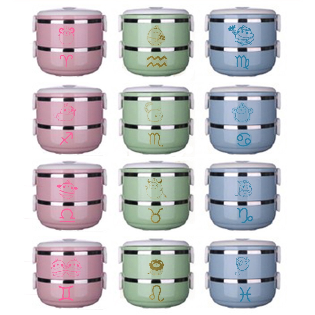 hộp cơm tròn 12 cung hoàng đạo 2 tầng HCT30 giữ nhiệt pastel dễ thương cute hoạt hình