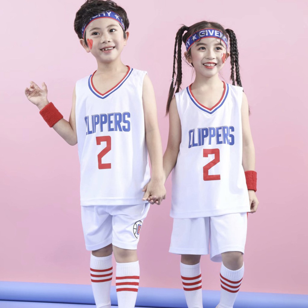 [ VIDEO] Bộ quần áo bé trai thể thao chất liệu thông hơi đục lỗ thoáng mát phong cách  bóng rổ Mỹ LOS ANGELES CLIPPERS