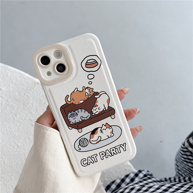 Ốp lưng iphone Ốp Điện Thoại Da Họa Tiết Mèo Xinh Xắn Dành Cho iphone7 / 7plus / 8 / 8plus / xs / 11 / 12 / 13 / pro / max / plus / promax Dinuo case