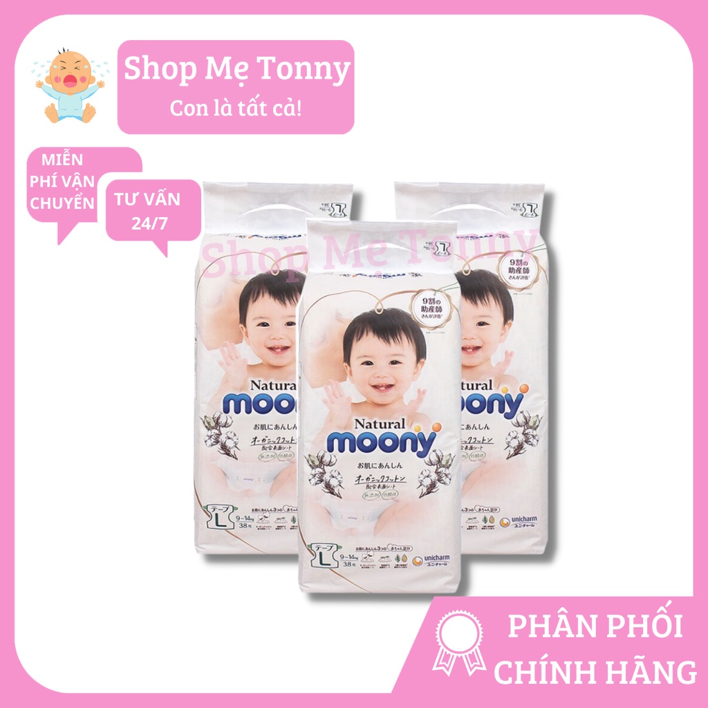 Tã/Bỉm Moony Natural Nội Địa Chính Hãng Đủ Size NB63/S58/M46/L38/XL32