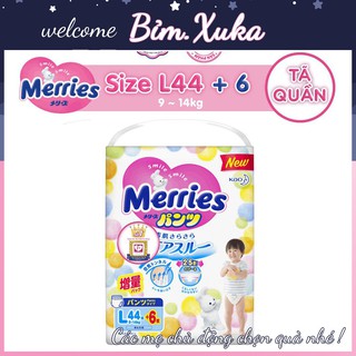 Tã/bỉm quần merries size l - 44 + 6 miếng bỉm xuka