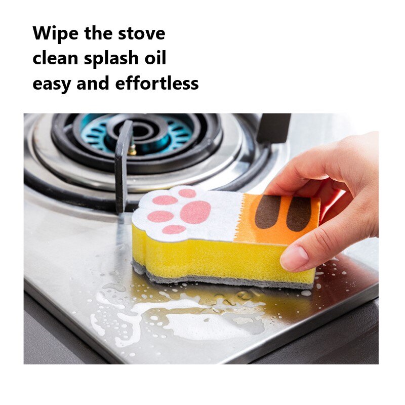 3 cái / bộ Gia dụng Cat Claw Sponge Wipe Dày Khử nhiễm bẩn Nhà bếp Cọ rửa bàn chải Nồi rửa chén Miếng bọt biển Khối bọt làm sạch Bàn chải làm sạch