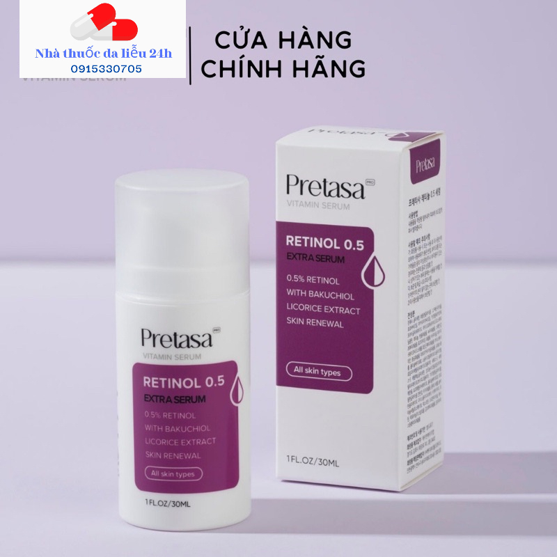 Serum Retinol 0,5 Pretasa chống lão hóa, hỗ trợ kiểm soát mụn - PRETASA RETINOL 0,5 EXTRA SERUM - Nhà thuốc da liễu 24h