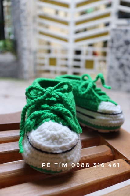 Giày len handmade/ giày Converse xanh lá