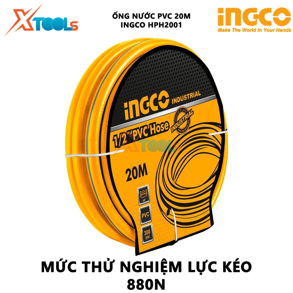 Ống nước PVC INGCO HPH2001 | ống nhựa pvc 20Mx1/2inch, Mức bùng nổ 300 psi, Mức thử nghiệm lực kéo 880N dễ lắp đặt, nhẹ,
