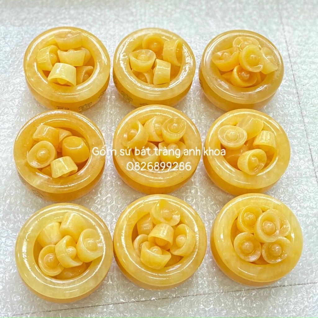( Sẵn Hàng) Bát vàng Bát Tụ Bảo Đá Ngọc Hoàng Long Chiêu Tài kích thước 10cm