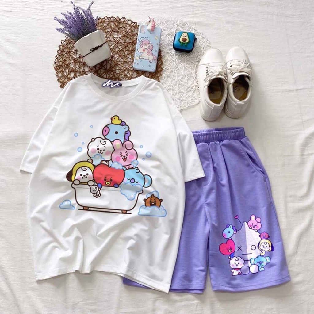 Set bộ quần áo nữ Unisex Bộ BT21, set đồ Unisex form rộng Molly Fashion | BigBuy360 - bigbuy360.vn