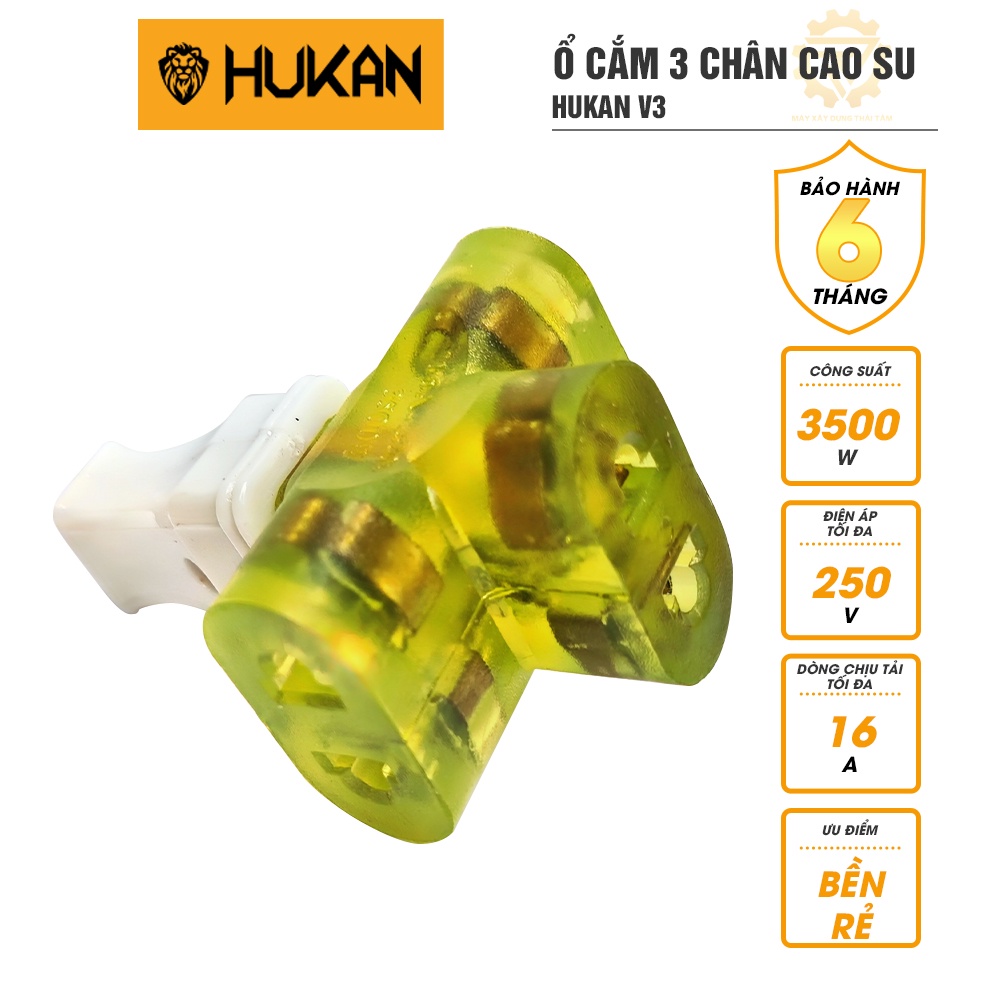 Ổ cắm điện 3 chân cao su siêu bền HUKAN V3 có đèn led