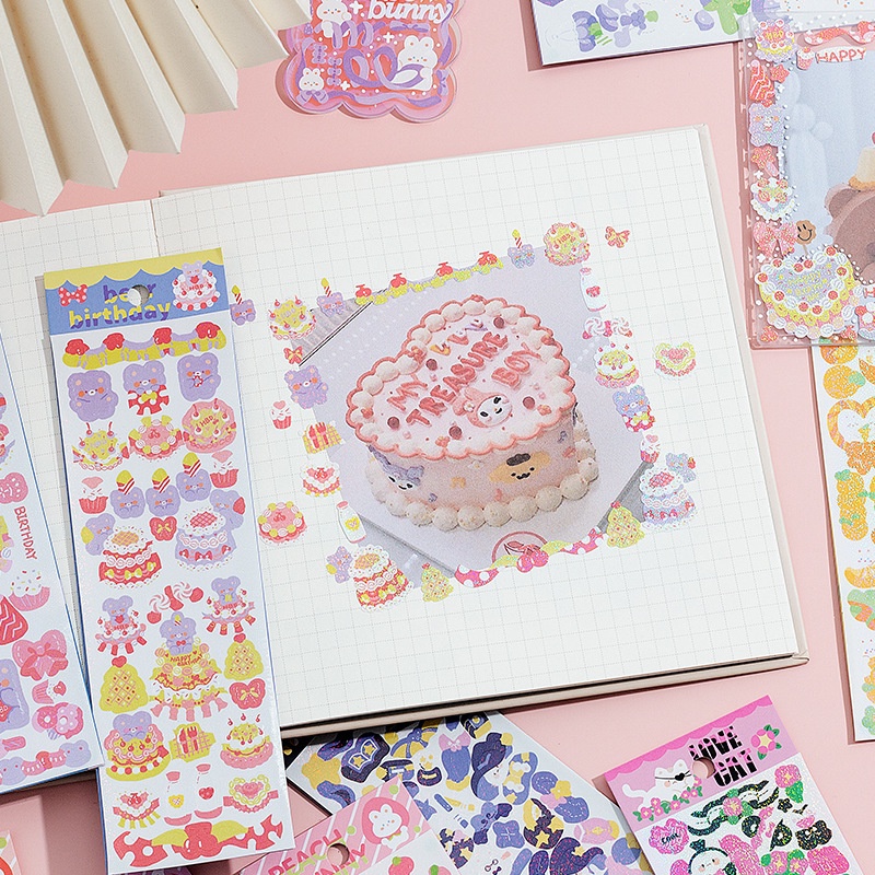 Miếng Dán pvc Màu laser Chống Thấm Nước Họa Tiết Thỏ Dễ Thương Trang Trí diy