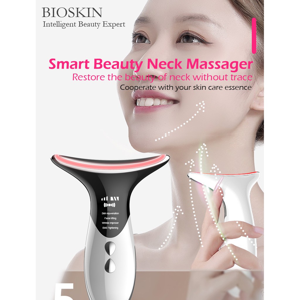 BIOSKIN Smart Neck Beauty Massager LED Photon Therapy EMS Heating Face Lifting Vibration Skin Tighten Anti-Wrinkle Remove Device