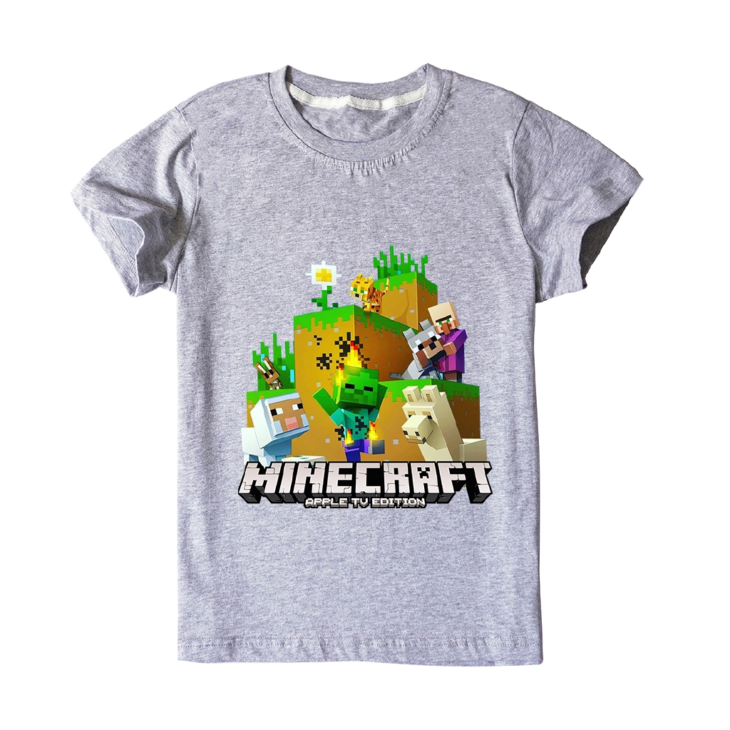 Áo Thun 100% Cotton Tay Ngắn In Hình Game Minecraft Cho Bé