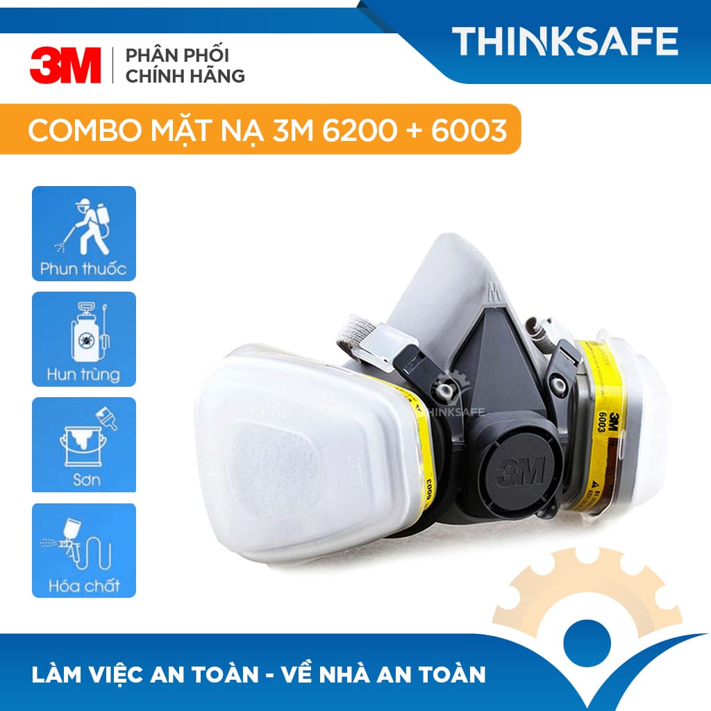 Mặt nạ phòng độc 3M 6200 / 6003 lọc hơi hữu cơ hơi vô cơ phun sơn phun thuốc Mặt nạ chính hãng 3M - THINKSAFE