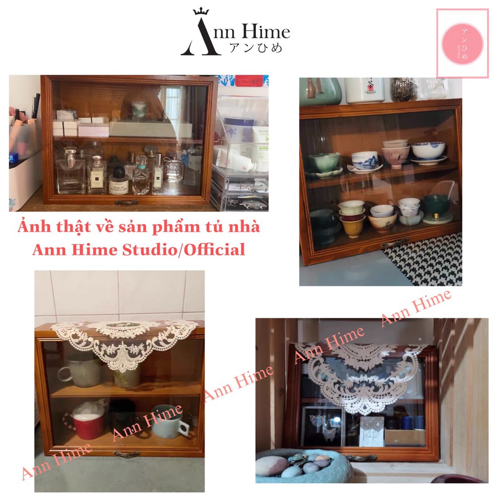 Tủ Gỗ Mini Để Bàn Trang Trí Decor Vintage Đựng Mỹ Phẩm Cốc Ly Chén Kiểu Cánh Ngược Ann Hime Sp9