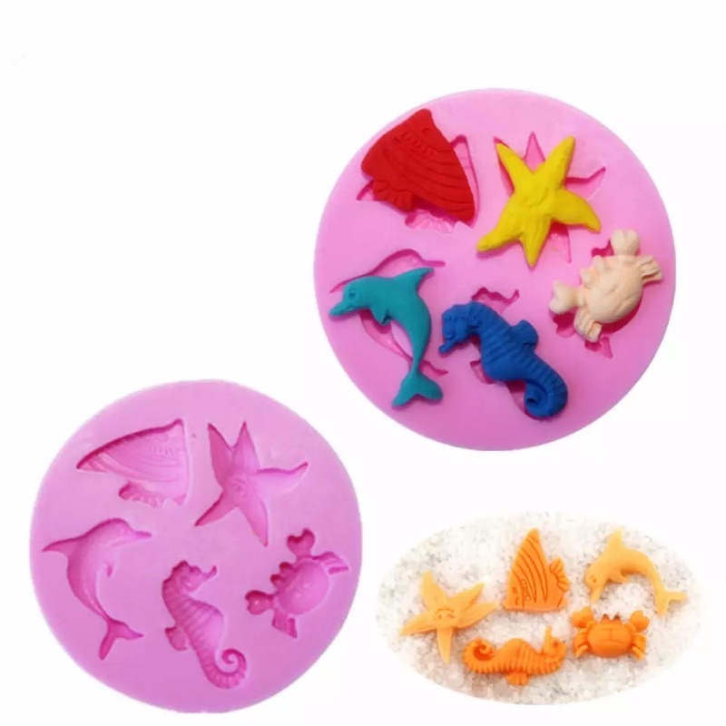 Tấm silicon cá ngựa + cua 3D làm fondant, trang trí bánh trung thu hiện đại