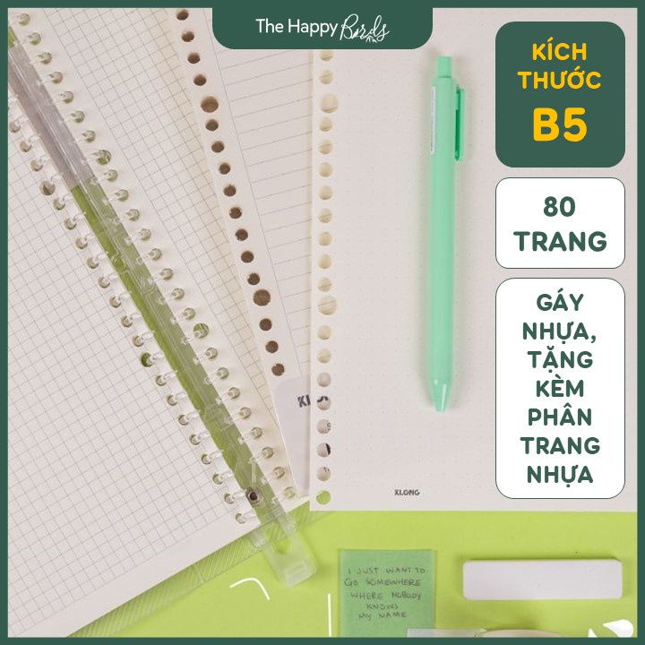 Sổ lò xo gáy còng B5, A5 planner bullet journal bìa trong ruột sổ còng refill caro, trơn, kẻ ngang - The Happy Birds