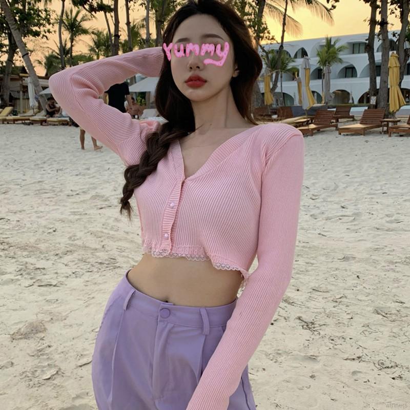 Áo Len Dệt Kim Tay Dài Phối Ren Kiểu Dáng Quyến Rũ Cho Nữ | BigBuy360 - bigbuy360.vn