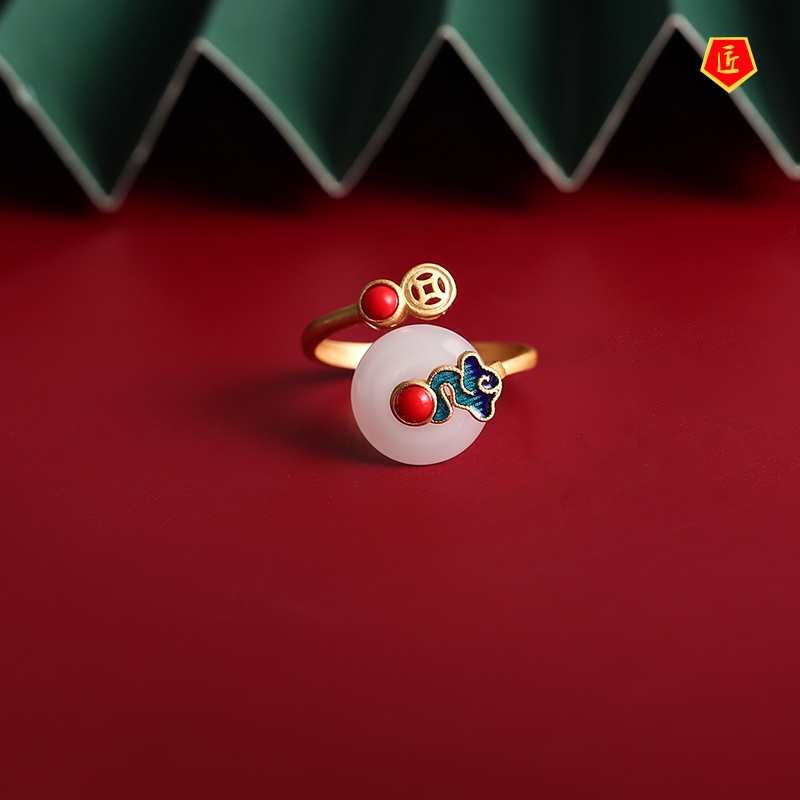 Nhẫn đá ngọc bích phong cách thời trang Trung Hoa