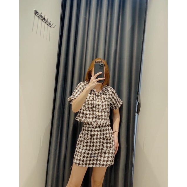 Set vest dạ chân váy phối túi siêu sang trọng hot thu đông ảnh thật