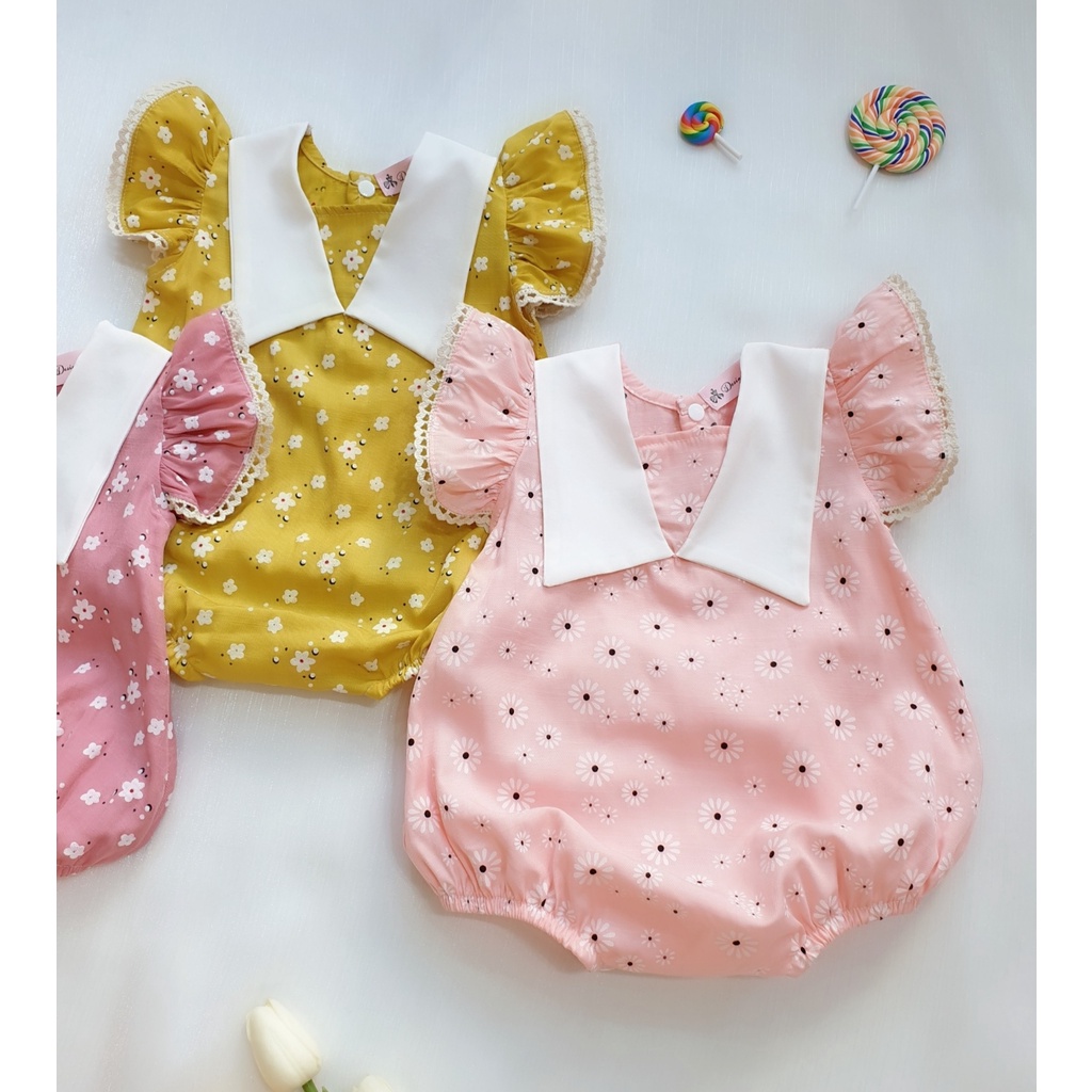 Body cánh tiên cho bé gái Nina Kids Boutique Chất đũi lạnh Hoa nhí phối ren Size 5 đến 13kg