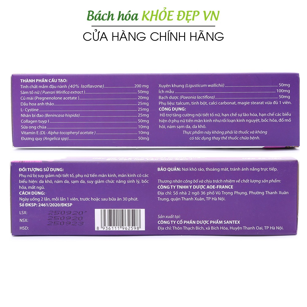 Viên uống Sâm Ngọc Nữ tăng nội tiết tố nữ, giảm nám sạm da, tăng sinh lý nữ - Vỉ 30 viên | Thế Giới Skin Care