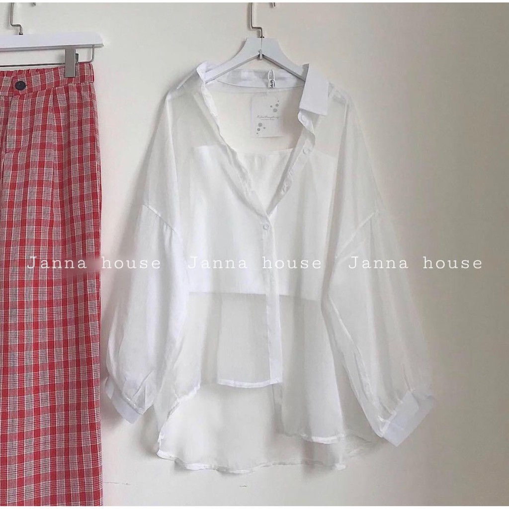 Set áo sơ mi voan mỏng kèm áo 2 dây thun bozip êm đẹp xinh xắn phong cách