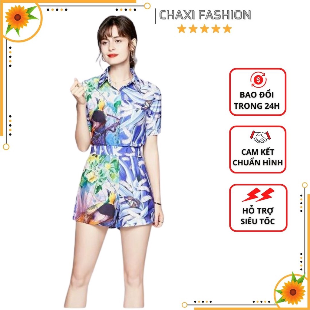 HÀNG NHẬP - SET BỘ HỌA TIẾT TÍM ÁO SƠ MI QUẦN SHORT CAO CẤP - KBT333425