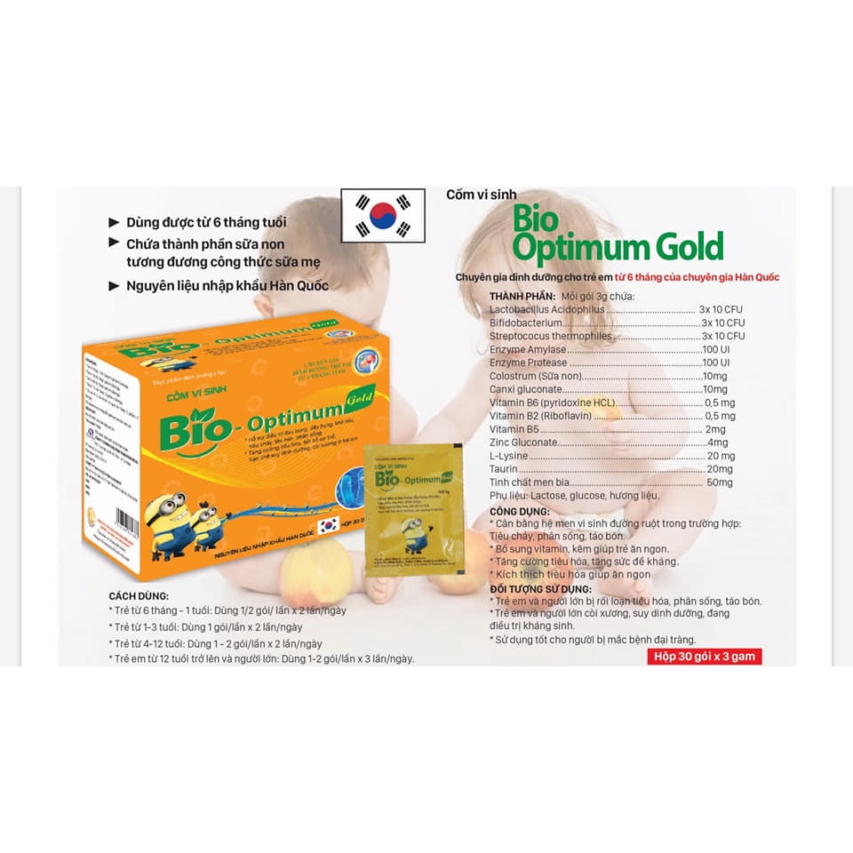Cốm vi sinh Bio Optimum Gold giúp ăn ngon Cải thiện biếng ăn Giảm tiêu chảy táo bón đầy hơi khó tiêu Hộp 30 gói