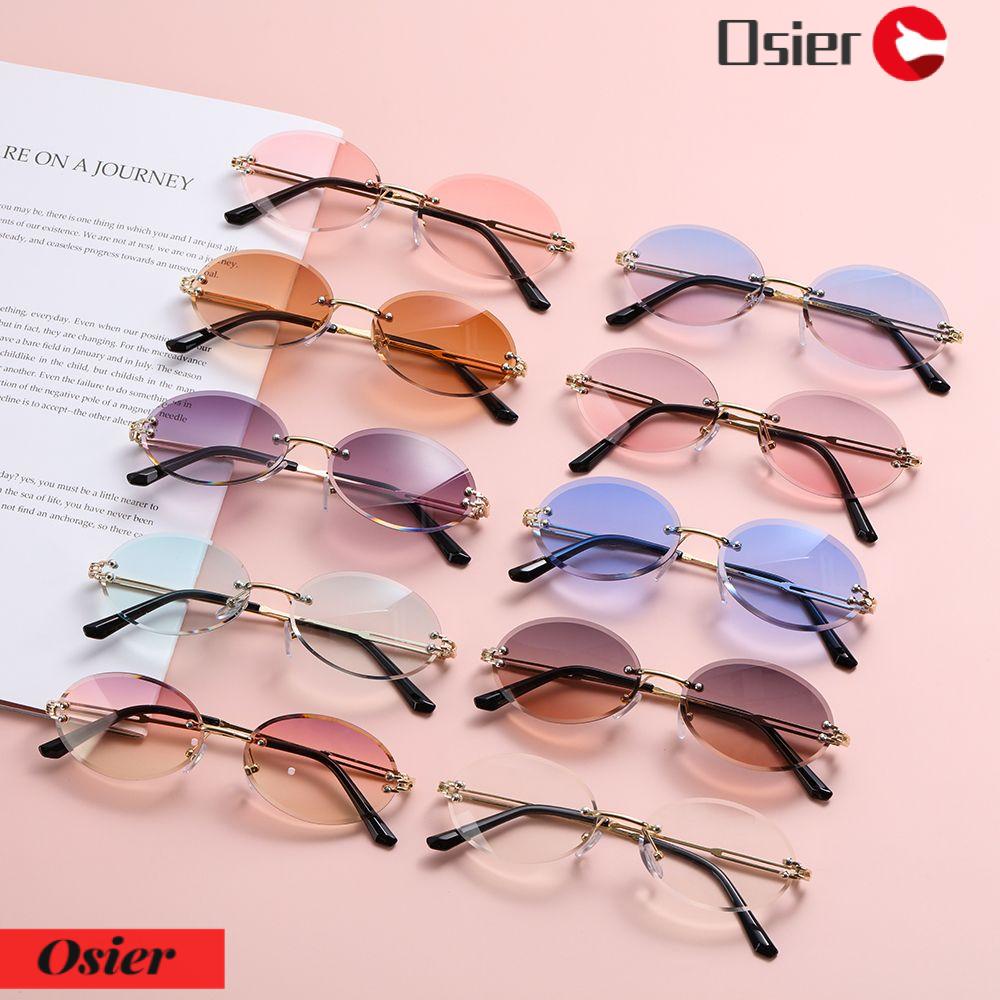 Osier✿ Kính Mát Hình Oval Không Gọng Chống Tia UV400 Thời Trang Cho Nữ