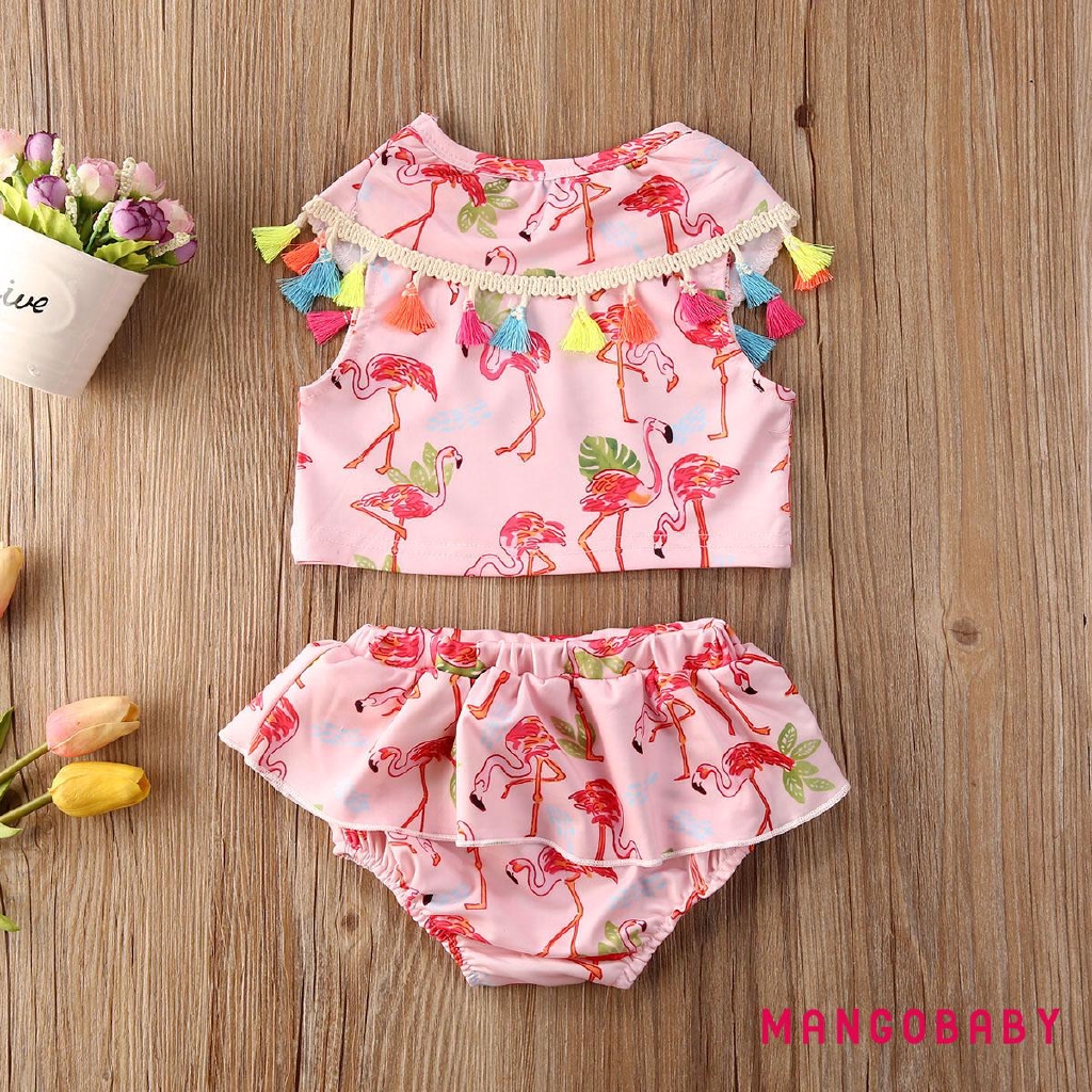 Set Bikini Màu Hồng Phối Tua Rua Đáng Yêu Cho Bé Gái