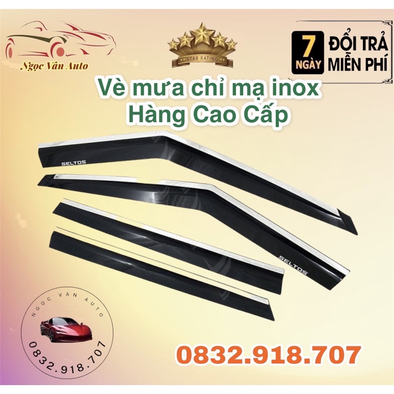 Vè mưa chỉ mạ Kia Seltos 2020 - 2021, chỉ mạ inox cao cấp  ( chỉ viền inox )