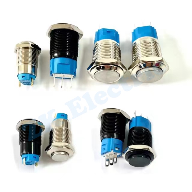 1 Cái 12/16mm 12-24V Nút Bấm Tự Khởi Động Lại Bằng Kim Loại Mạ Niken 2 Chân Không Có Nút Bấm Màu Đen