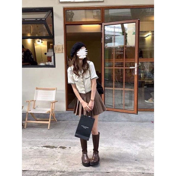 Chân váy tennis ZARA xuất xịn mini skirt xếp ly xoè màu nâu chất tuyết mưa