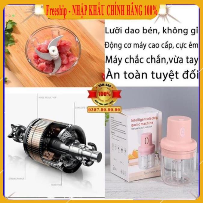 [ PHIÊN BẢN MỚI - Loại 1 ] Máy xay tỏi ớt, xay thịt, củ quả đa năng/ Máy xay cầm tay mini sạc điện xay hạt khô 250ml